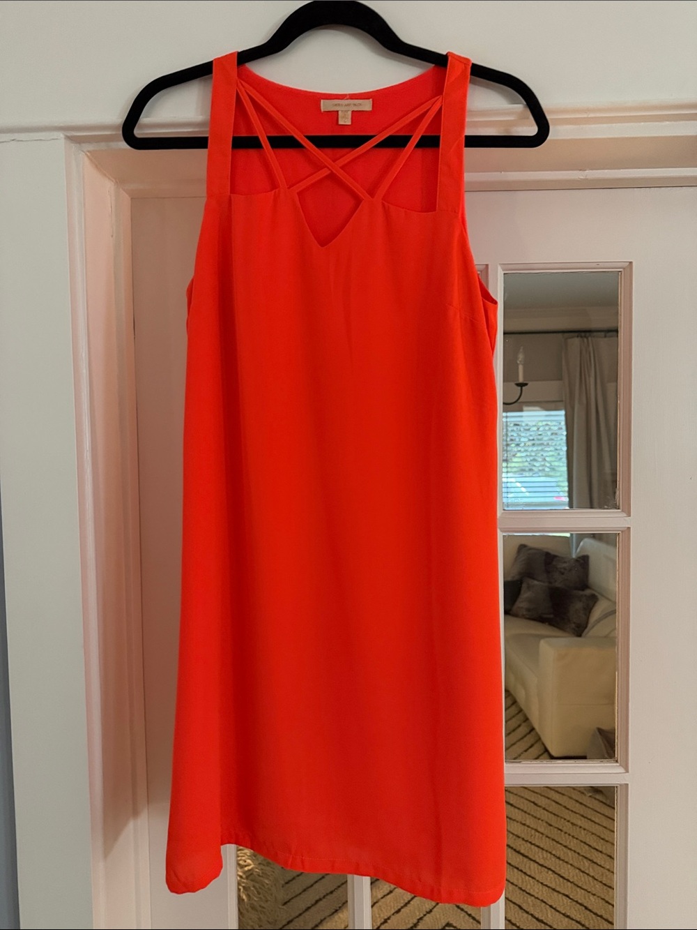 Skies are Blue Bright Orange Sleeveless Shift Dress with Strappy Neckline
